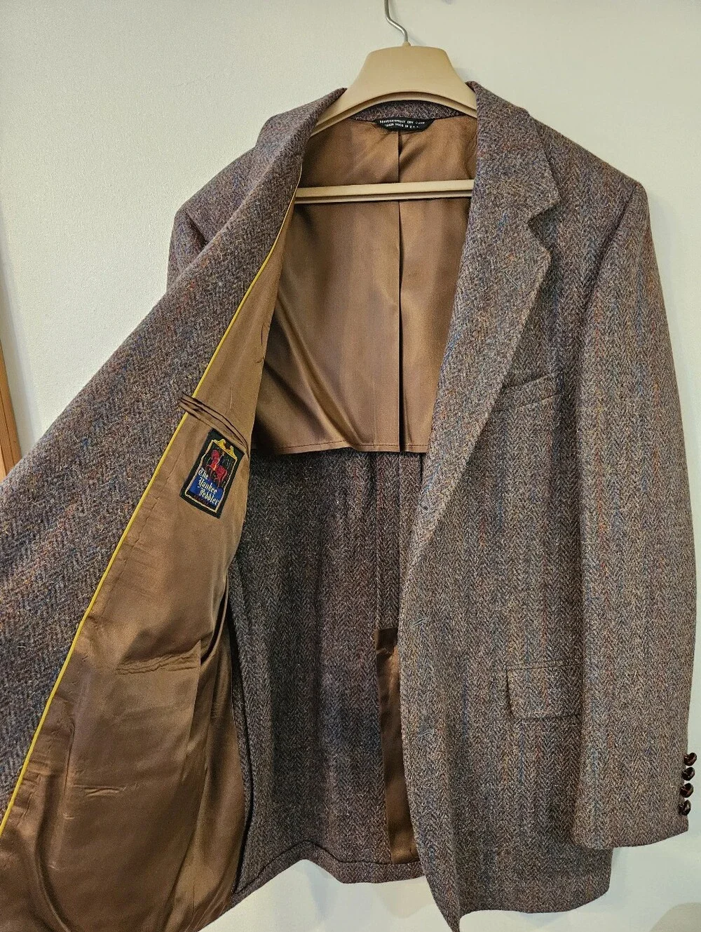 Vtg Yankee Peddler Seattle Harris Tweed Scottish Wool Brown Blazer 40